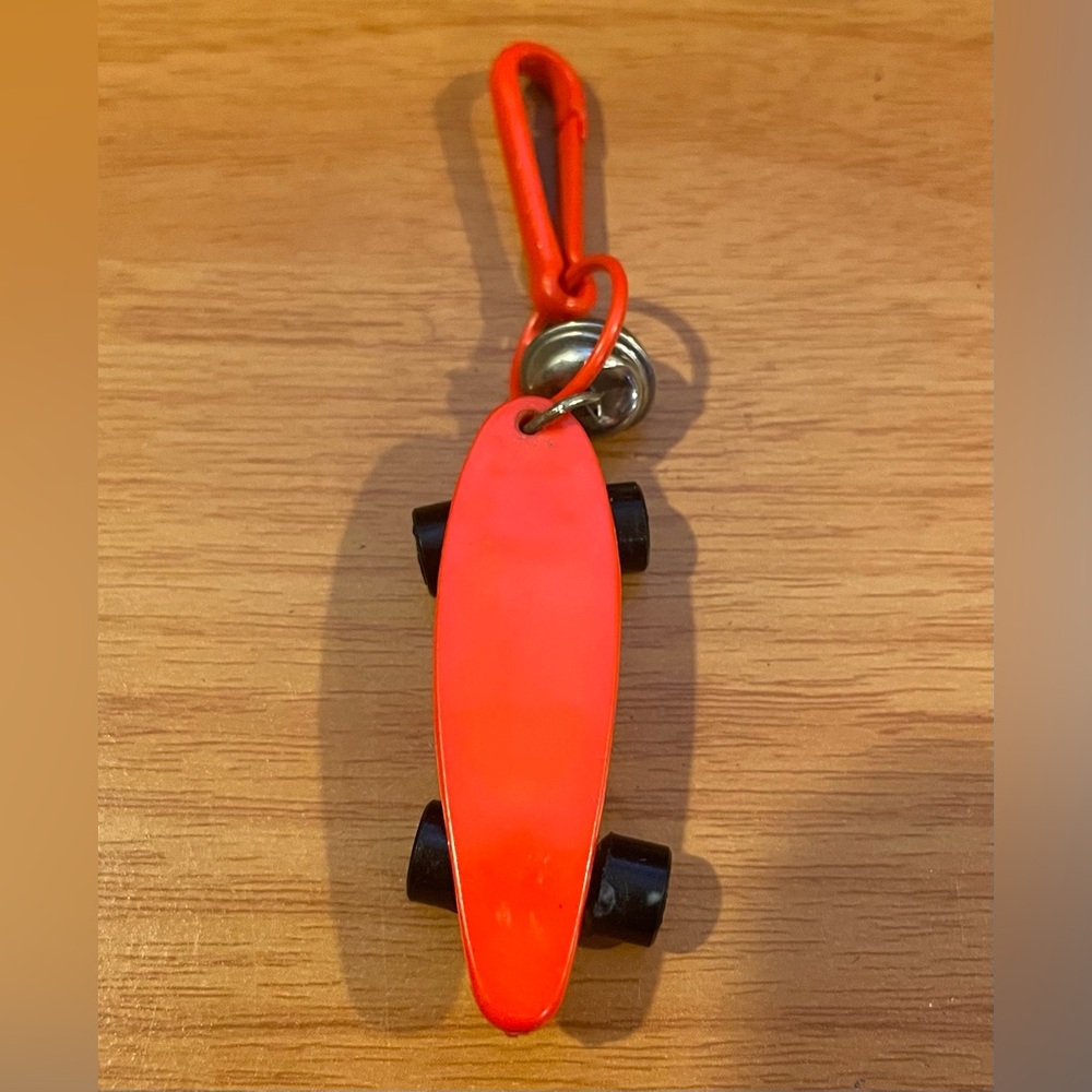 Vintage 1980s Plastic Bell Charm Red Skateboard With Wheels 80s Necklace
